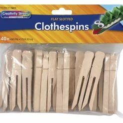 Creativity Street Wood Slotted Flat Clothespin, 3-3/4 In, Natural, Pack Of 40