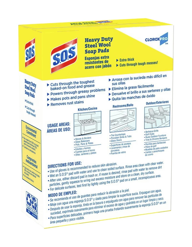 CloroxPro S.O.S. Steel Wool Soap Pads, Heavy-Duty, 5 X 4 Inches, Pack Of 12 5 CloroxPro S.O.S. Steel Wool Soap Pads, Heavy-Duty, 5 X 4 Inches, Pack Of 12 - Image 3