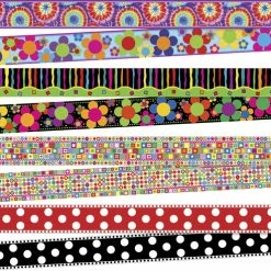 Barker Creek Tie-Dye, Neon Stripe, Retro And Red & White Dot In The Groove Trimmer, 3 X 35 Inches, Set Of 4