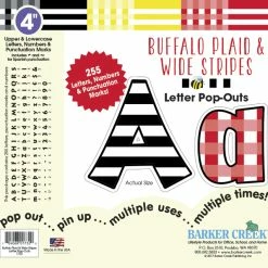 Barker Creek Letter Pop-Outs, 4 Inch, Buffalo Plaid/Wide Stripes, Set Of 255