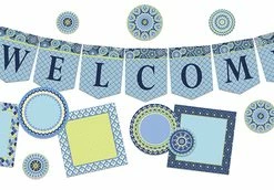 Eureka Blue Harmony Welcome Bulletin Board Set, 4 Panels, 17 X 24 Inches, 33 Pieces