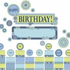 Eureka Blue Harmony Birthday Mini Bulletin Board Set, 8 Panels, 21 X 6 Inches, 61 Pieces