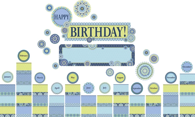 Eureka Blue Harmony Birthday Mini Bulletin Board Set, 8 Panels, 21 X 6 Inches, 61 Pieces 3 Eureka Blue Harmony Birthday Mini Bulletin Board Set, 8 Panels, 21 X 6 Inches, 61 Pieces