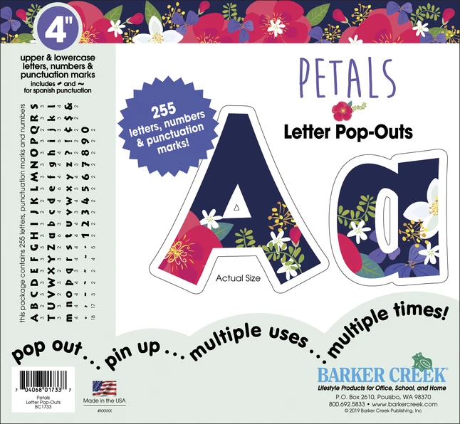 Barker Creek Petals Letter Pop Outs, 4 Inches, Set Of 255 3 Barker Creek Petals Letter Pop Outs, 4 Inches, Set Of 255
