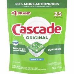 Cascade ActionPacs Detergent, Fresh Scent, Pack Of 25