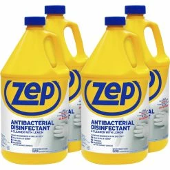 Zep Antibacterial Disinfectant Cleaner, 128 Fluid Ounces, Lemon Scent, Carton Of 4