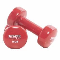 Power Systems Power System Deluxe Vinyl Dumbbells, 10 Pounds, Red, Pair